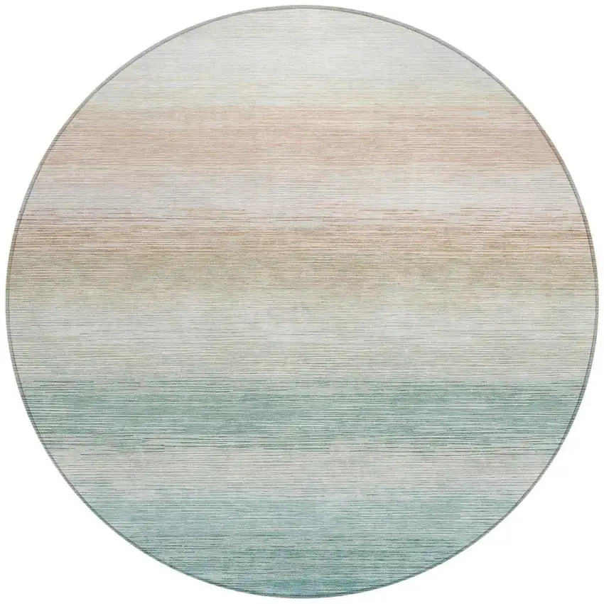 8' Aqua And Teal Blue Round Striped Washable Indoor Outdoor Area Rug Photo 3