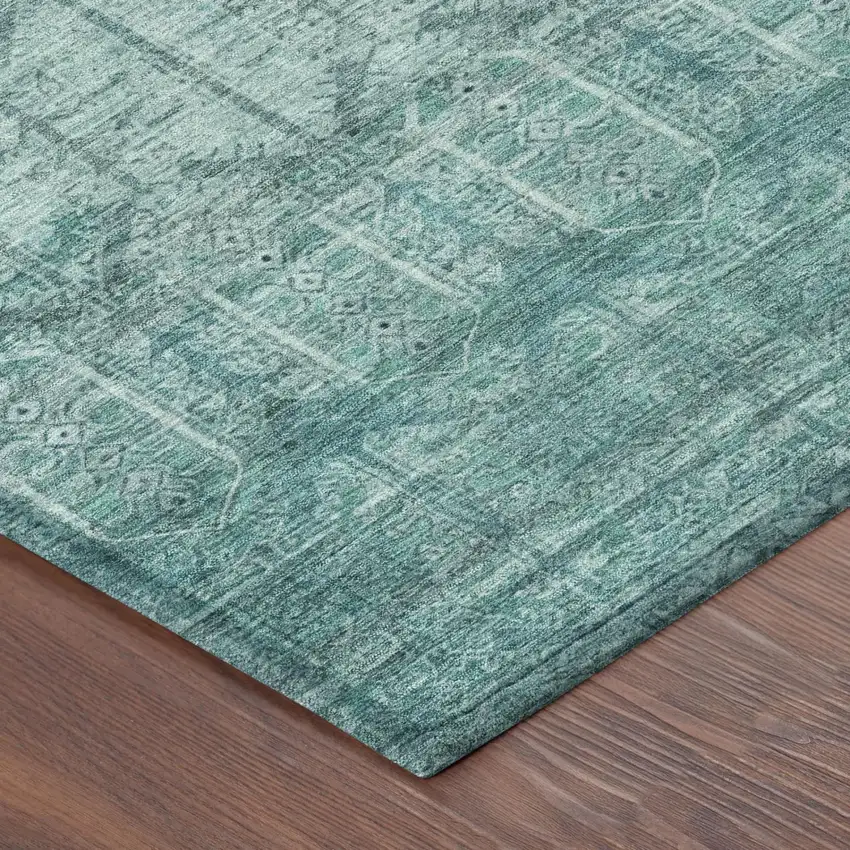 8' Aqua And Teal Blue Round Tribal Washable Indoor Outdoor Area Rug Photo 5