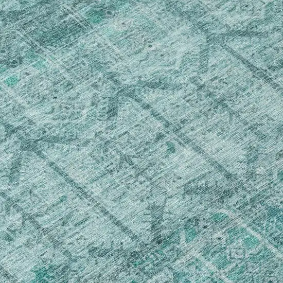 8' Aqua And Teal Blue Round Tribal Washable Indoor Outdoor Area Rug Photo 6