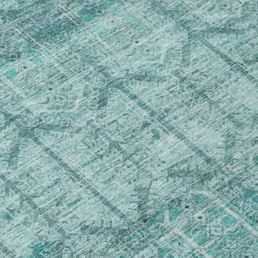 8' Aqua And Teal Blue Round Tribal Washable Indoor Outdoor Area Rug Photo 6
