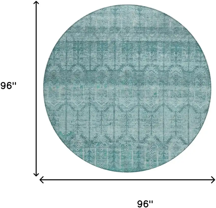 8' Aqua And Teal Blue Round Tribal Washable Indoor Outdoor Area Rug Photo 7