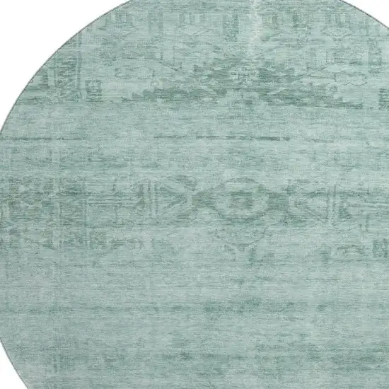 8' Aqua And Teal Oriental Washable Round Rug With UV Protection Photo 3