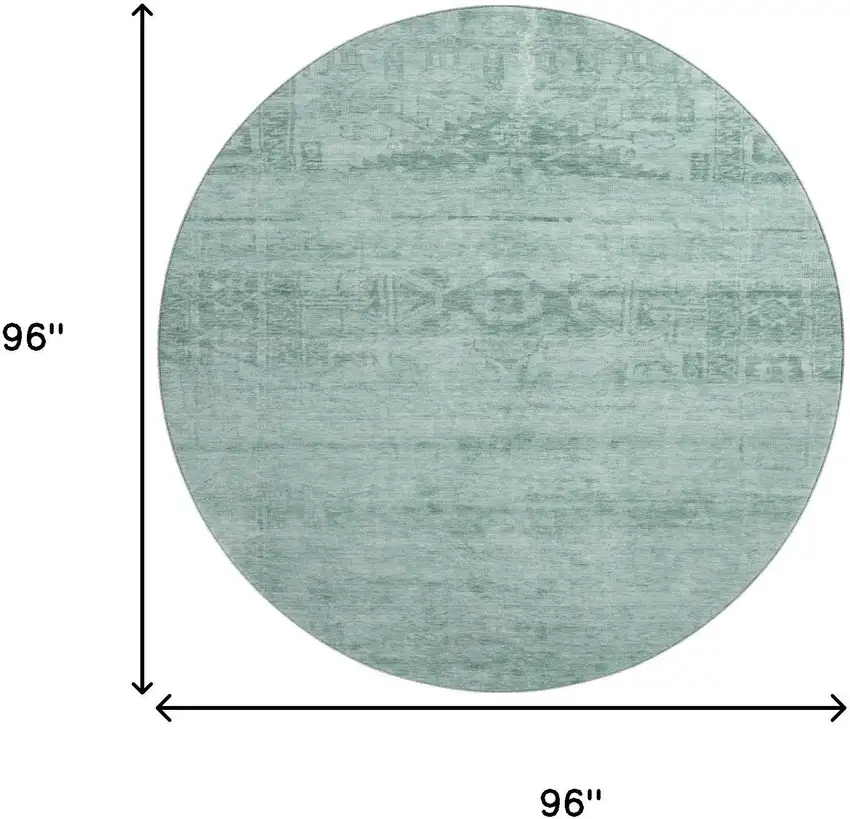 8' Aqua And Teal Oriental Washable Round Rug With UV Protection Photo 9