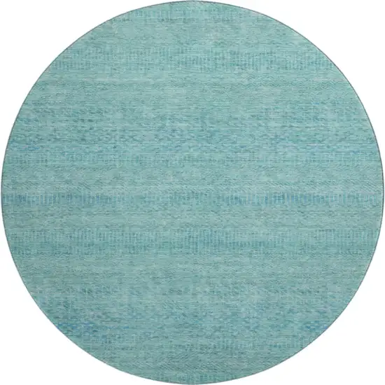 8' Aqua And Teal Striped Washable Round Rug With UV Protection Photo 1
