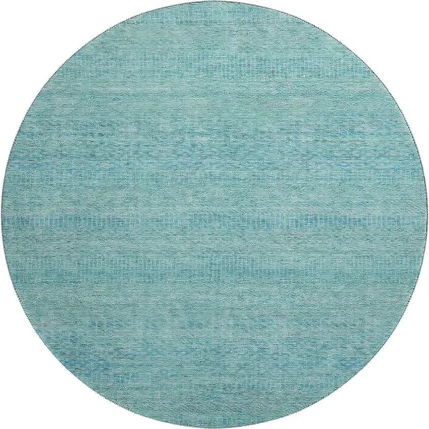 8' Aqua And Teal Striped Washable Round Rug With UV Protection Photo 1