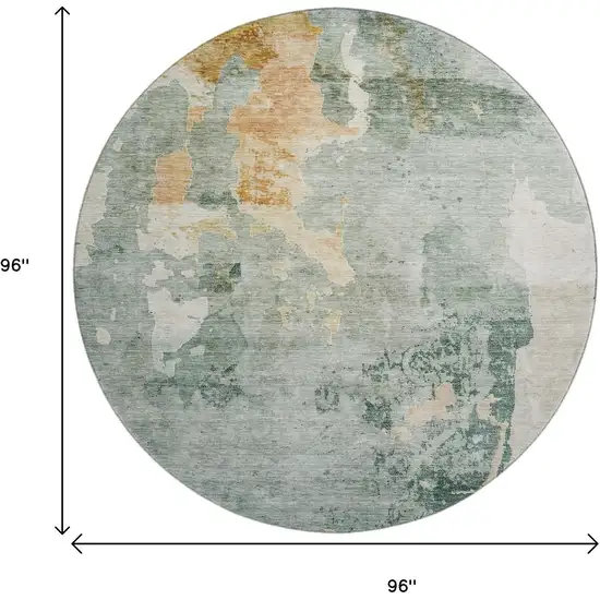 8' Aqua And Wheat Abstract Washable Round Rug With UV Protection Photo 9