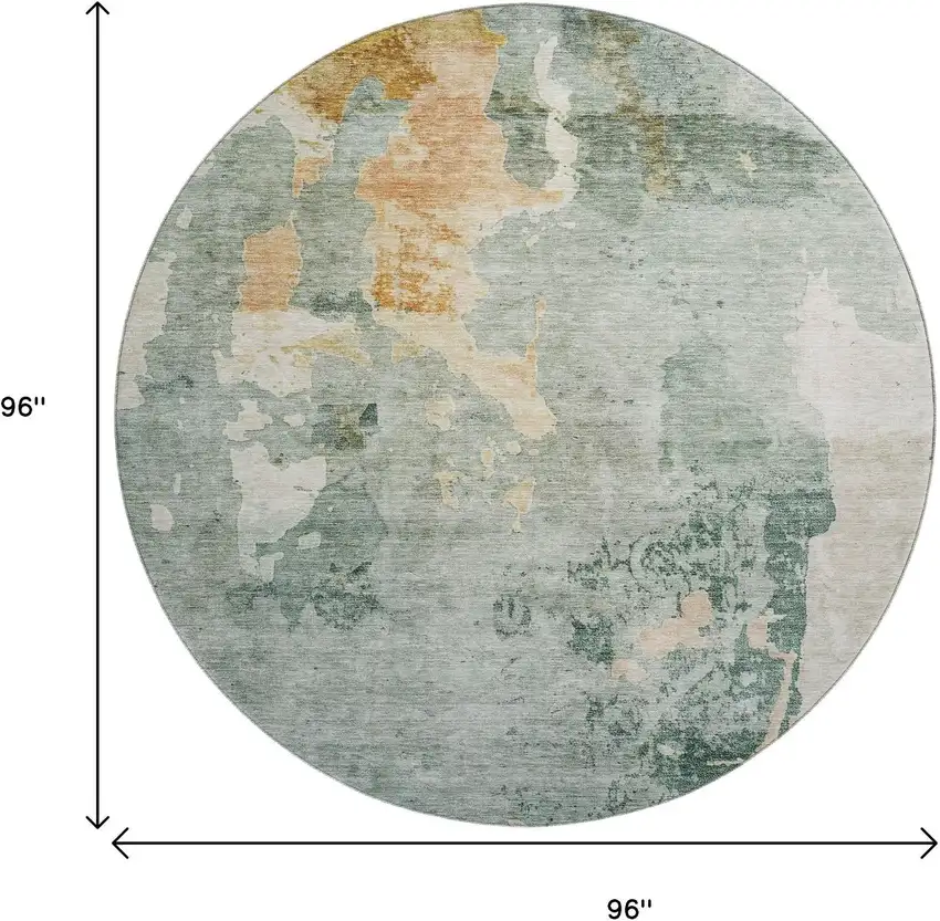 8' Aqua And Wheat Abstract Washable Round Rug With UV Protection Photo 9