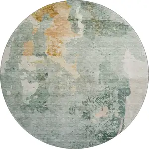 Photo of 8' Aqua And Wheat Abstract Washable Round Rug With UV Protection