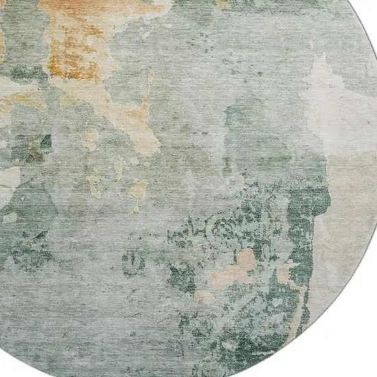 8' Aqua And Wheat Abstract Washable Round Rug With UV Protection Photo 2