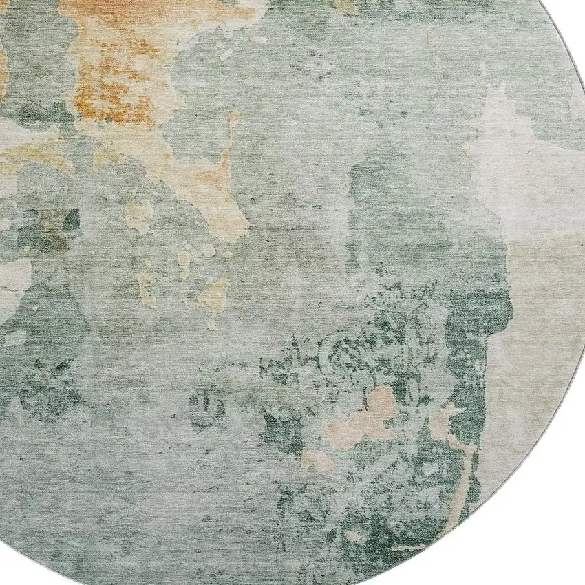 8' Aqua And Wheat Abstract Washable Round Rug With UV Protection Photo 2
