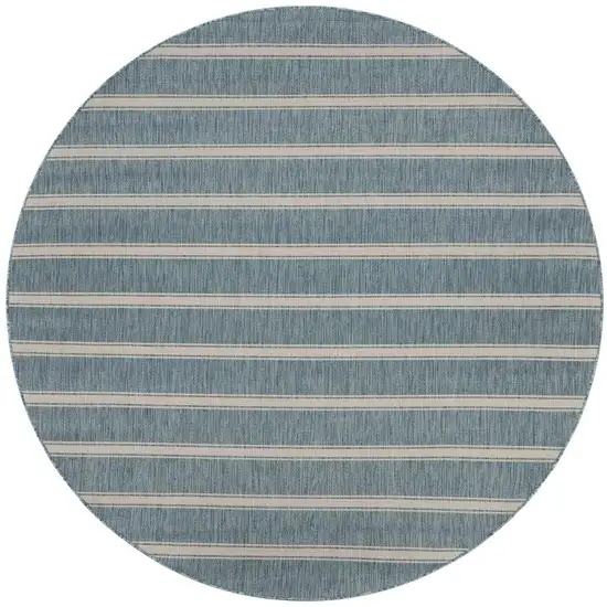 8' Aqua And White Geometric Round Rug Photo 3