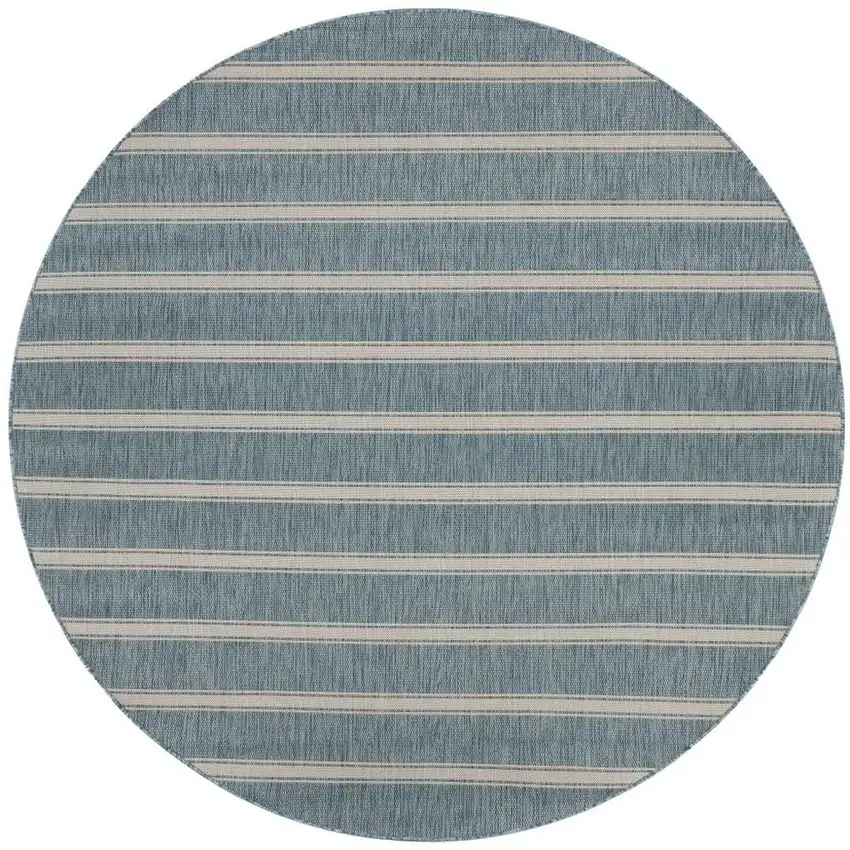 8' Aqua And White Geometric Round Rug Photo 3