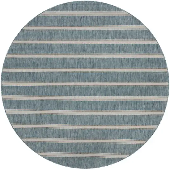 8' Aqua And White Geometric Round Rug Photo 1