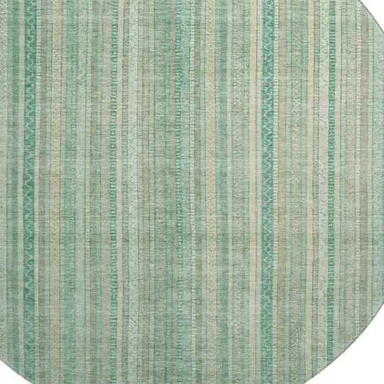8' Aqua Beige And Teal Striped Washable Round Rug With UV Protection Photo 2