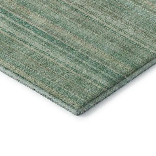 8' Aqua Beige And Teal Striped Washable Round Rug With UV Protection Photo 6