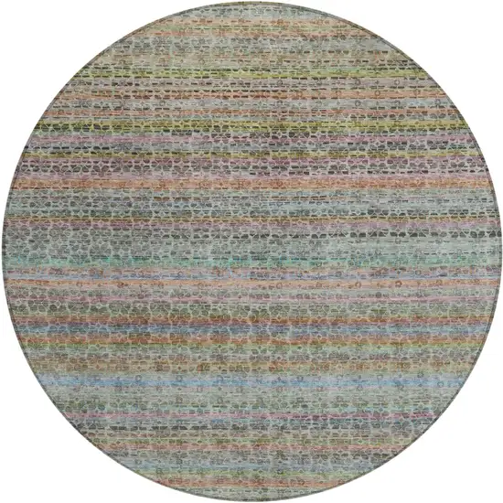 8' Aqua Coral And Lavender Round Striped Washable Indoor Outdoor Area Rug Photo 1