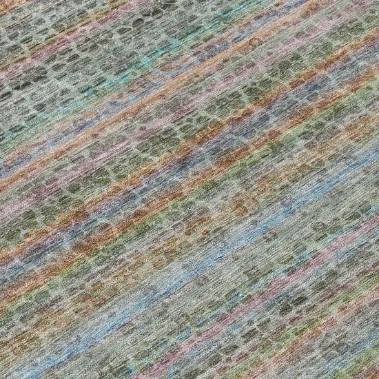 8' Aqua Coral And Lavender Round Striped Washable Indoor Outdoor Area Rug Photo 9