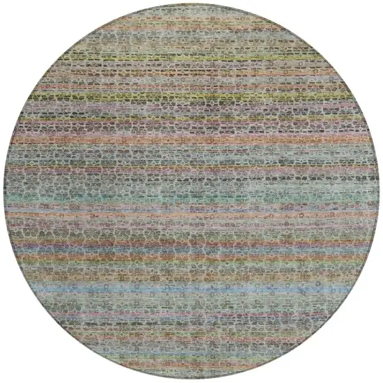 8' Aqua Coral And Lavender Round Striped Washable Indoor Outdoor Area Rug Photo 3