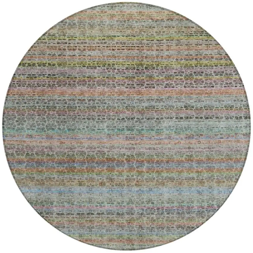 8' Aqua Coral And Lavender Round Striped Washable Indoor Outdoor Area Rug Photo 3
