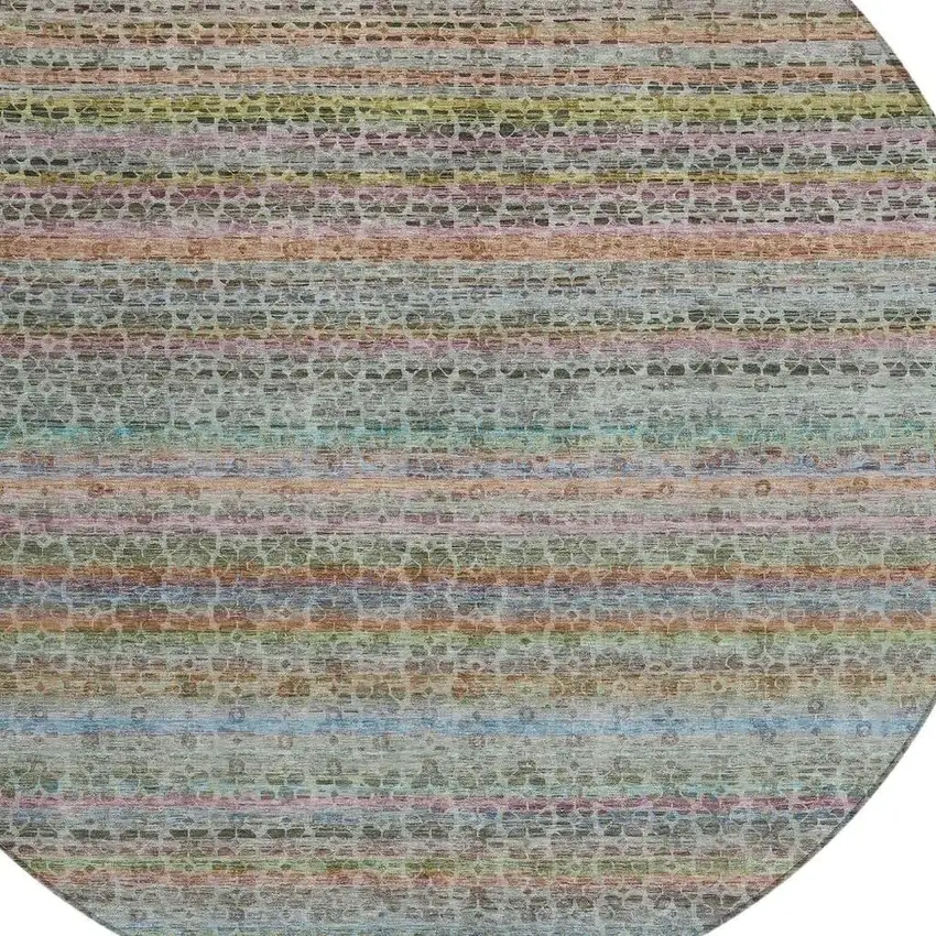 8' Aqua Coral And Lavender Round Striped Washable Indoor Outdoor Area Rug Photo 5