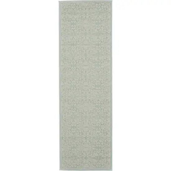 7' Aqua Floral Power Loom Runner Rug Photo 2