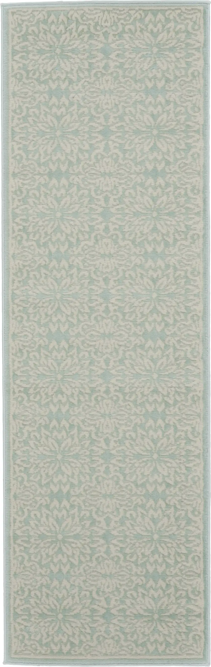 7' Aqua Floral Power Loom Runner Rug Photo 2