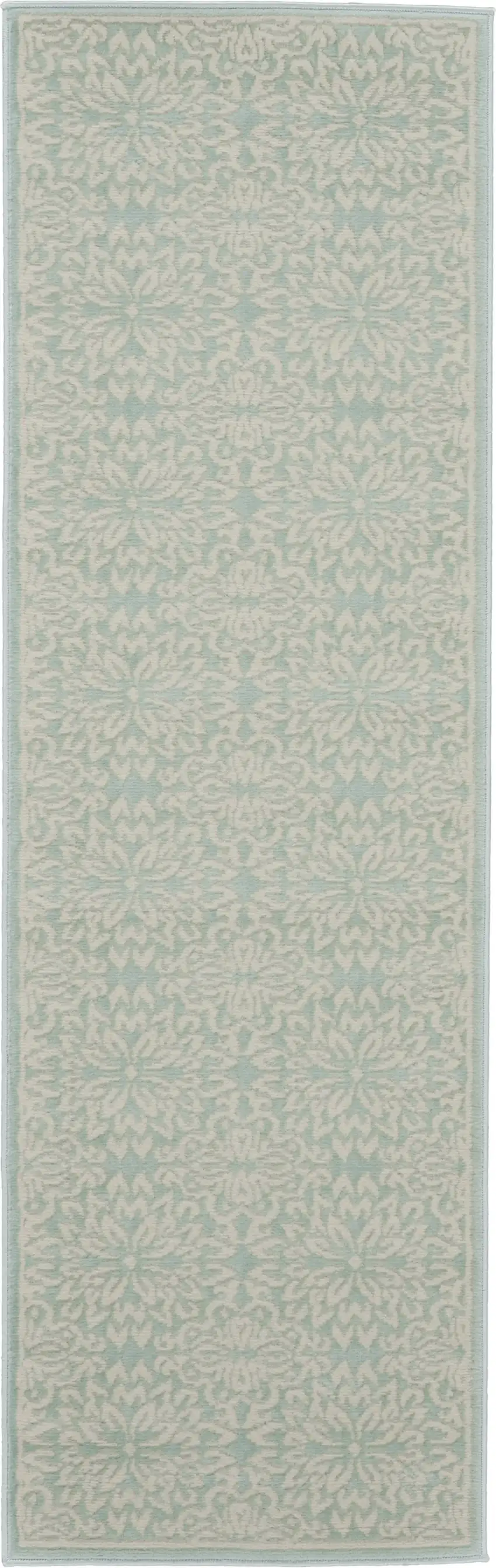 7' Aqua Floral Power Loom Runner Rug Photo 1