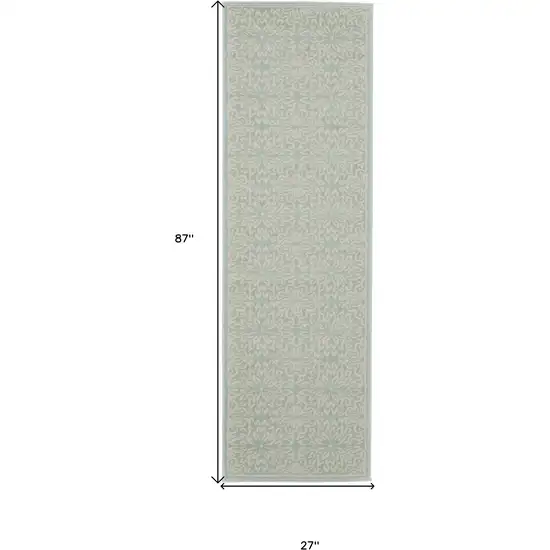 7' Aqua Floral Power Loom Runner Rug Photo 6