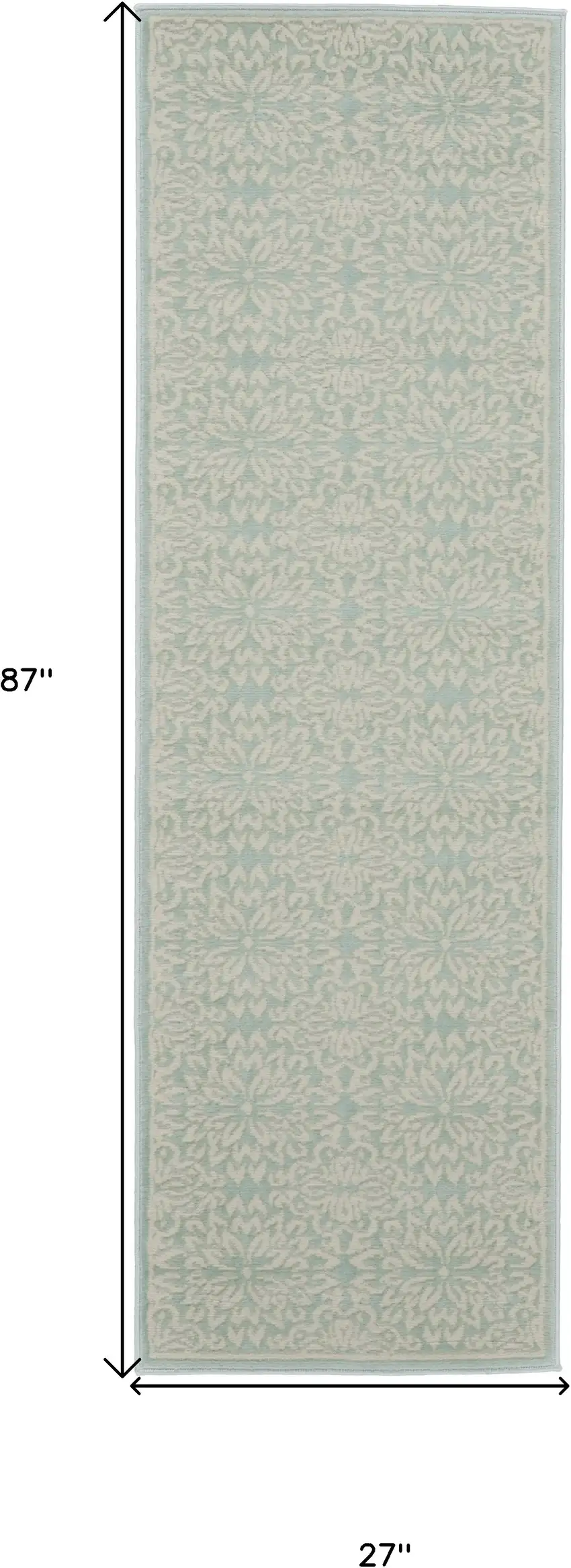 7' Aqua Floral Power Loom Runner Rug Photo 6
