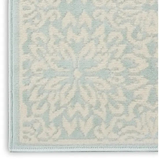 7' Aqua Floral Power Loom Runner Rug Photo 9