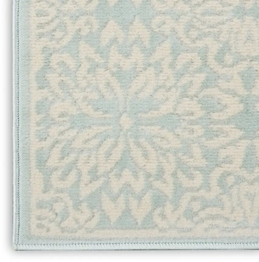 7' Aqua Floral Power Loom Runner Rug Photo 9