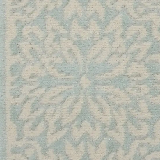 7' Aqua Floral Power Loom Runner Rug Photo 5