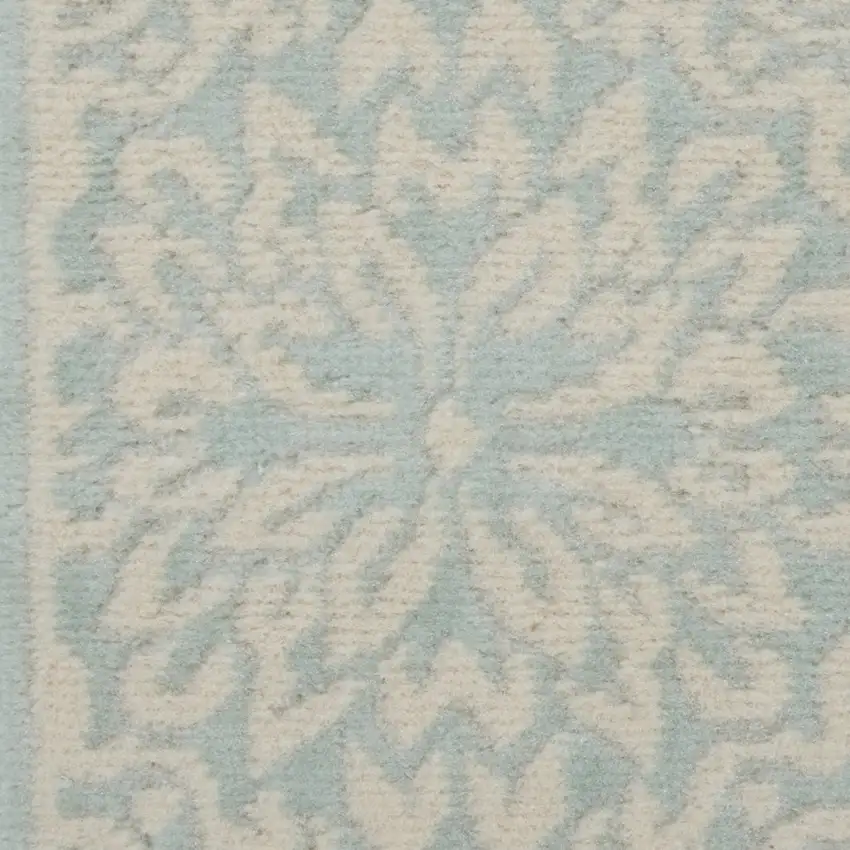 7' Aqua Floral Power Loom Runner Rug Photo 5