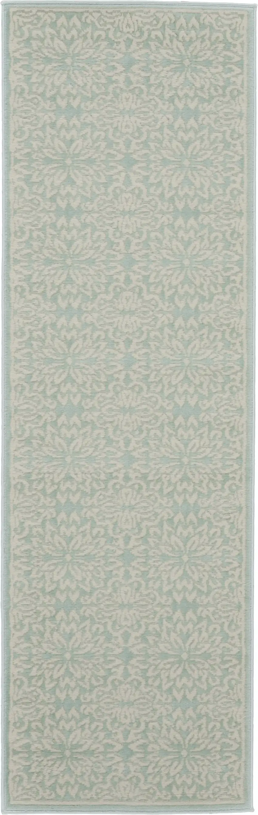 7' Aqua Floral Power Loom Runner Rug Photo 3