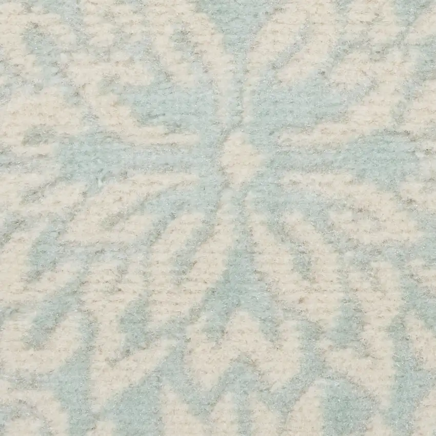 7' Aqua Floral Power Loom Runner Rug Photo 4
