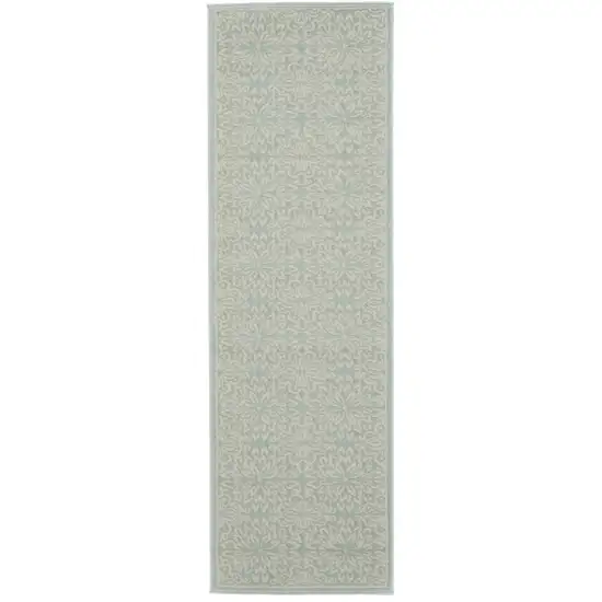 7' Aqua Floral Power Loom Runner Rug Photo 2