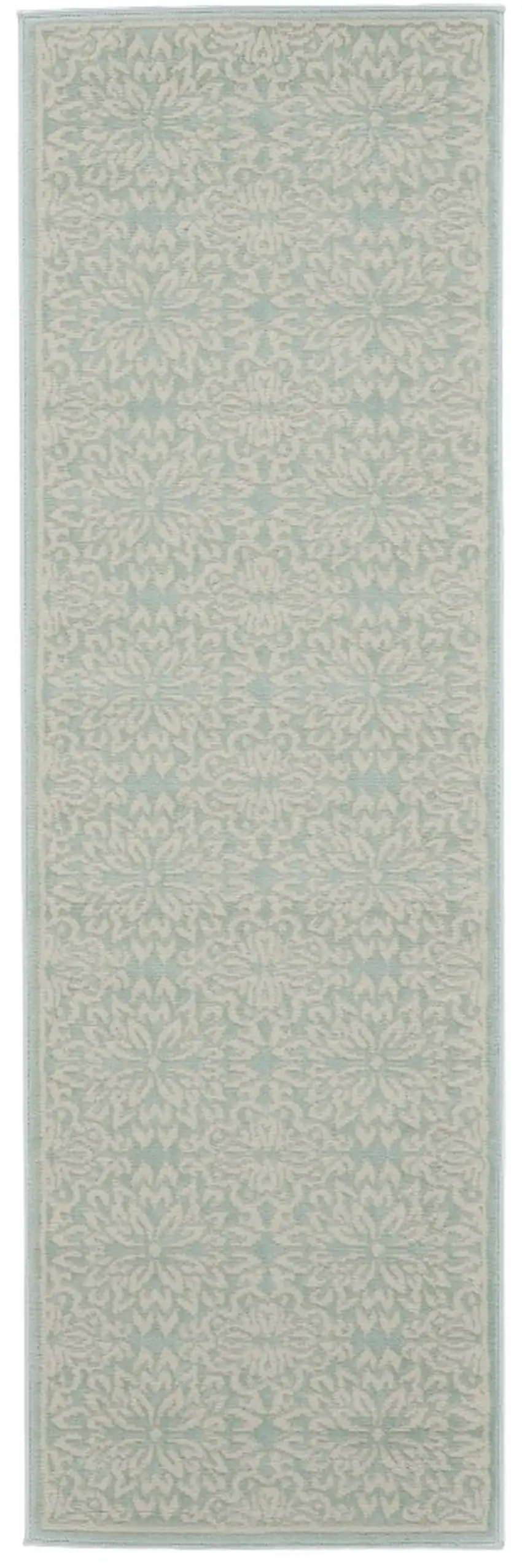 7' Aqua Floral Power Loom Runner Rug Photo 2