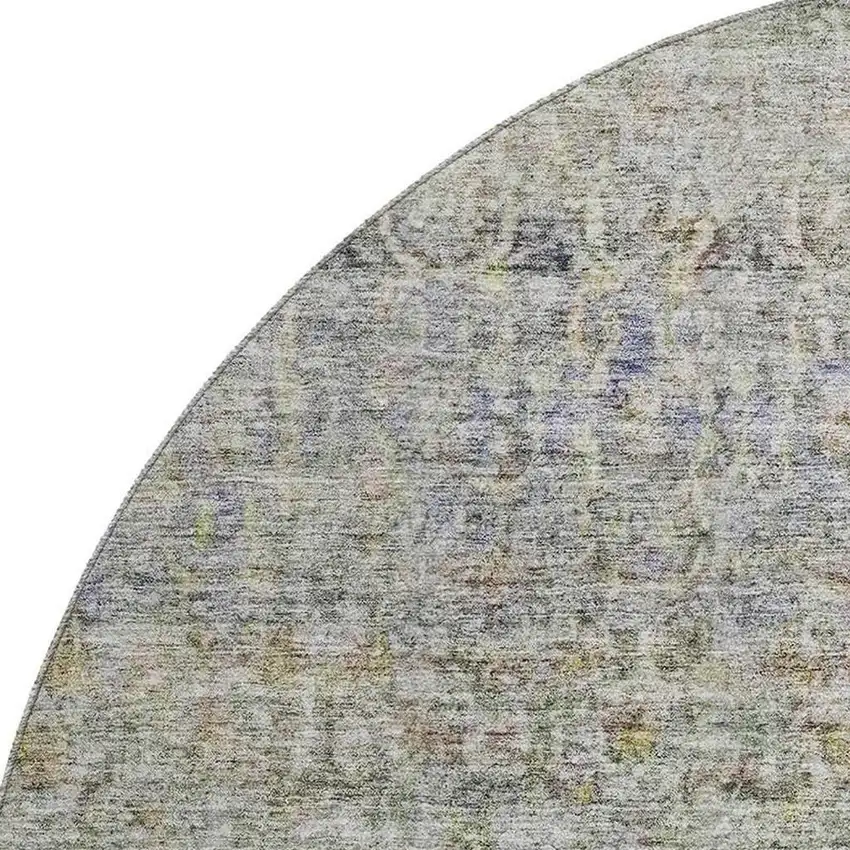 8' Aqua Gold And Gray Abstract Washable Round Rug With UV Protection Photo 2