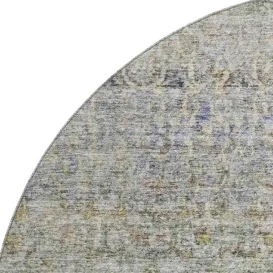 8' Aqua Gold And Gray Abstract Washable Round Rug With UV Protection Photo 2