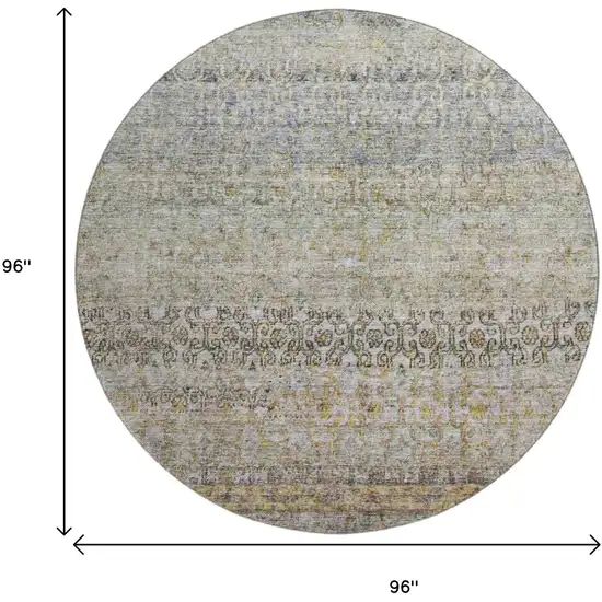 8' Aqua Gold And Gray Abstract Washable Round Rug With UV Protection Photo 8