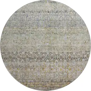 Photo of 8' Aqua Gold And Gray Abstract Washable Round Rug With UV Protection