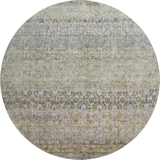8' Aqua Gold And Gray Abstract Washable Round Rug With UV Protection Photo 1