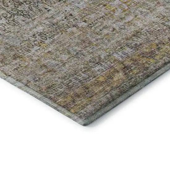 8' Aqua Gold And Gray Abstract Washable Round Rug With UV Protection Photo 5