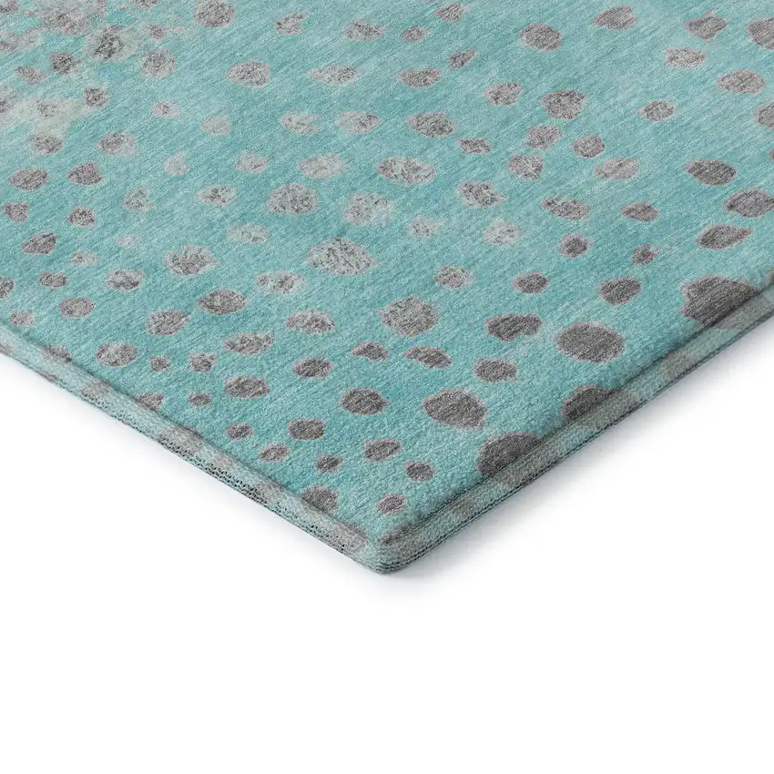 8' Aqua Gray And Ivory Polka Dot Washable Area Rug With UV Protection Photo 7