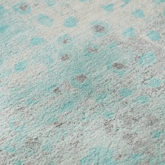 8' Aqua Gray And Ivory Polka Dot Washable Area Rug With UV Protection Photo 9