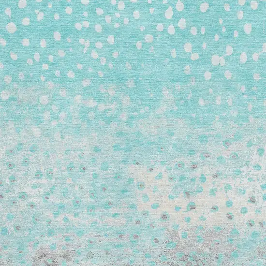 8' Aqua Gray And Ivory Polka Dot Washable Area Rug With UV Protection Photo 2