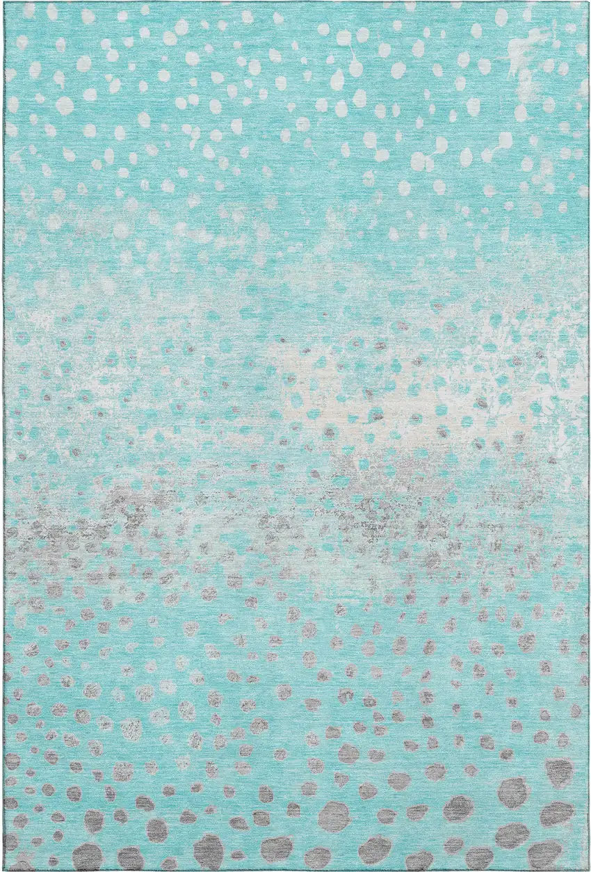 8' Aqua Gray And Ivory Polka Dot Washable Area Rug With UV Protection Photo 1