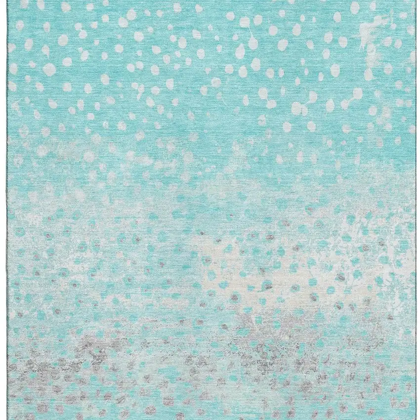 8' Aqua Gray And Ivory Polka Dot Washable Area Rug With UV Protection Photo 3