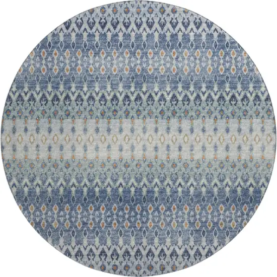 8' Aqua Gray And Orange Tribal Washable Round Rug With UV Protection Photo 2