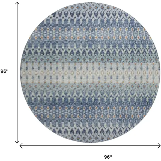 8' Aqua Gray And Orange Tribal Washable Round Rug With UV Protection Photo 3